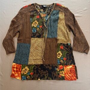 Carole Little Brown and Multicolor Patchwork Tunic